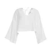 Witte Linnen Blend Wijde Blouse Kaos , White , Dames