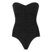 Gerimpelde Voorkant Strapless Badkleding Norma Kamali , Black , Dames