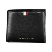 Zwarte Leren Heren Portemonnee Tommy Hilfiger , Black , Heren