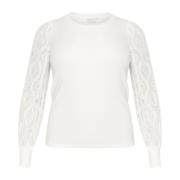 Elegante Jersey Blouse met Kantmouwen Kaffe Curve , White , Dames