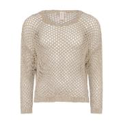 Openwork Tape Pullover Lange Mouw Top Skovhuus , Beige , Dames