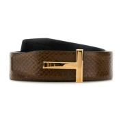 Omkeerbare Bruin Leren Riem Tom Ford , Brown , Heren