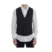 Elegante Grijze Gestreepte Wollen Vest Dolce & Gabbana , Gray , Heren