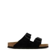 Suede Leren Sandalen Birkenstock , Black , Dames