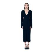 Stretch Midi V-halsjurk MM6 Maison Margiela , Black , Dames