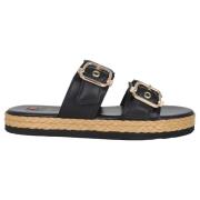 Gevlochten zool zwarte leren sandalen Högl , Black , Dames