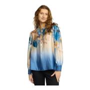 Blauwe Border Blouse met Smock Manchetten 2-Biz , Multicolor , Dames