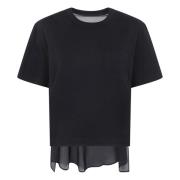 Twill Katoenen Jersey T-Shirt Sacai , Black , Dames