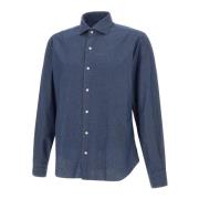 Denimblauw Micro Dots Overhemd Barba , Blue , Heren