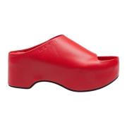 Rode Leren Chunky Klomp Slides Marni , Red , Dames