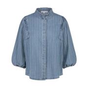 Pinstripe Denim Blouse Lange Mouw Tramontana , Blue , Dames