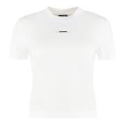 Geribbelde crew-neck T-shirt in katoenmix Jacquemus , White , Dames