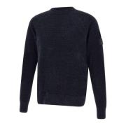 Zachte Chenille Sweater, Blauw, Ronde Hals Dekker , Blue , Heren