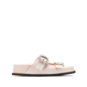 Roze Gevlochten Sandalen met Kristallen Gespen N21 , Pink , Dames