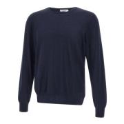 Navy Blue Wol Crew Neck Sweater Lardini , Blue , Heren