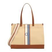 Canvas Shopper Tas met Logo Print Twinset , Beige , Dames