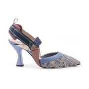 Geborduurde Slingback met Trekkinghaaksluiting Fendi , Blue , Dames