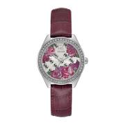 Bloemen Fleur Horloge Wijnrood Leer Guess , Red , Dames