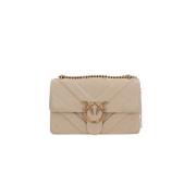 Beige Leren Tas met Goudkleurige Hardware Pinko , Beige , Dames