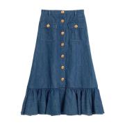 Blauwe Rok met Voorknoopsluiting Valentino , Blue , Dames