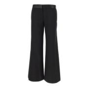 Zwarte wollen blend broek met satijnen taille Victoria Beckham , Black...