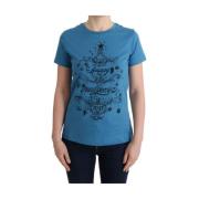 Blauw katoenen T-shirt met 2017 print Dolce & Gabbana , Blue , Dames