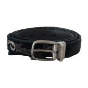 Elegante zwarte katoen-leren riem voor heren Dolce & Gabbana , Black ,...