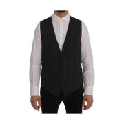 Elegante Grijze Gestreepte Vest Dolce & Gabbana , Gray , Heren