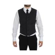 Elegante Grijze Wollen Blend Jurk Vest Dolce & Gabbana , Gray , Heren