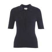 Blauwe Cashmere Blend Polo Tee Closed , Blue , Dames