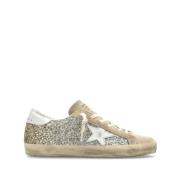 Glitter Platform Sneakers Wit Golden Goose , Gray , Dames