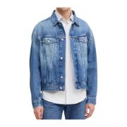 Denim Logo Knopen Leren Patch Calvin Klein Jeans , Blue , Heren