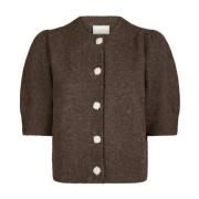 Bruin Melange Cardigan met Pofmouwen Neo Noir , Brown , Dames