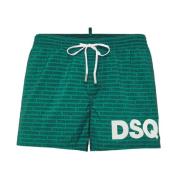 Bedrukte Logo Zwemshorts Groen/Wit Dsquared2 , Green , Heren