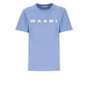 Blauw Katoenen T-shirt met Logo Marni , Blue , Dames