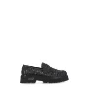 Zwarte geweven loafers met metalen logo Cult , Black , Dames