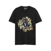 Barok V-Embleem T-shirt in Zwart Versace Jeans Couture , Black , Heren