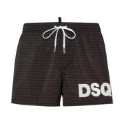 Zwarte/Witte Bedrukte Logozwembroek Dsquared2 , Black , Heren