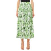 Groene Geruite Lange Rok Elastische Taille Liu Jo , Green , Dames