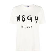 Off-White Katoen Logo Print T-Shirt Msgm , White , Dames