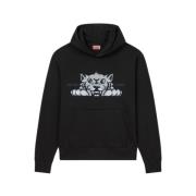 Blije Tijger Geborduurde Hoodie Sweater Kenzo , Black , Heren