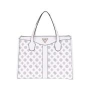 Witte Shopper Tas met Gouden Details Guess , White , Dames