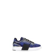 Blauwe Leren Sneakers met Strass Philipp Plein , Blue , Heren