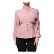 Zijden blouse met kraag en logodetails Dolce & Gabbana , Pink , Dames