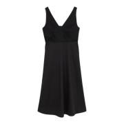 Midi Jurk in Jersey en Poplin Oltre , Black , Dames