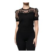 Zwarte Bloemenkant Zijden Blouse Dolce & Gabbana , Black , Dames