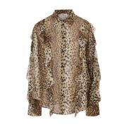 Luipaardprint Shirt met Ruches Blumarine , Brown , Dames