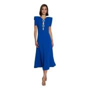 Elektrisch Blauwe Midi Jurk met Juweel Details Moskada , Blue , Dames