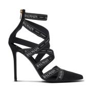 Zwarte Stiletto Hak Suède Afwerking Balmain , Black , Dames