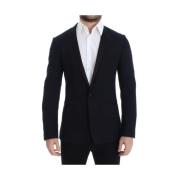 Prachtige Blauwe Wol Zijde Gouden Slim Fit Blazer Dolce & Gabbana , Bl...